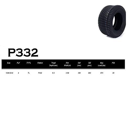 Roadstar Lawn Mower Turf Tires 15x6.00-6 Lawn Garden Tractor Golf Cart Tires 15x6x6 P332 4PR Tubeless, Set of 2