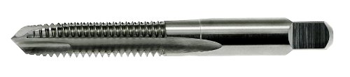Drillco 2100 Series High-Speed Steel Spiral Point Threading Tap, Uncoated (Bright) Finish, Round Shank with Square End, Plug Chamfer, 1/4