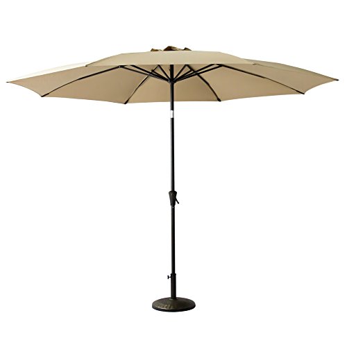 FLAME&SHADE 11ft Outdoor Patio Umbrella Market Parasol with Crank Lift, Fiberglass Rib Tips, Push Button Tilt, Beige