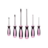 Pink Power Magnetic Screwdriver Set - 6 Piece Phillips and Flathead Hand Tool Set for Women