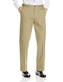 Haggar Men's Classic Fit Flat-Front Hidden Expandable Waistband Premium No Iron Khaki, 34W x 30L - British Khaki