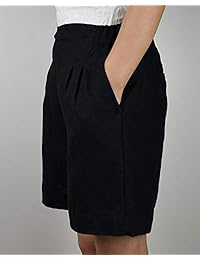 iximo para dama, 100% lino pantalones cortos con bolsillos de verano plisado de cintura trasera elástica pantalones