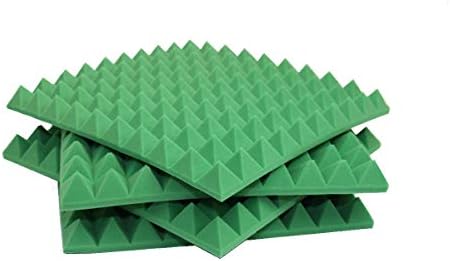4 Pack of 500mm x 500mm B1 Fire Rated Green Acoustic Pyramid Foam Panels Spike Studio Sound Insulation [Energy Class A+++]