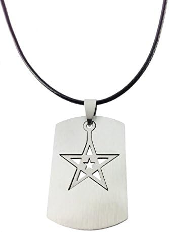 Stainless Steel Inspirit Star Pendant -Pentagram Necklace -Dog Tag Charm on Leather Cord