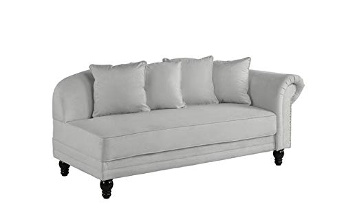 Sofamania Large Classic Velvet Fabric Living Room Chaise Lounge with Nailhead Trim (Light Grey) - Thumbnail 2