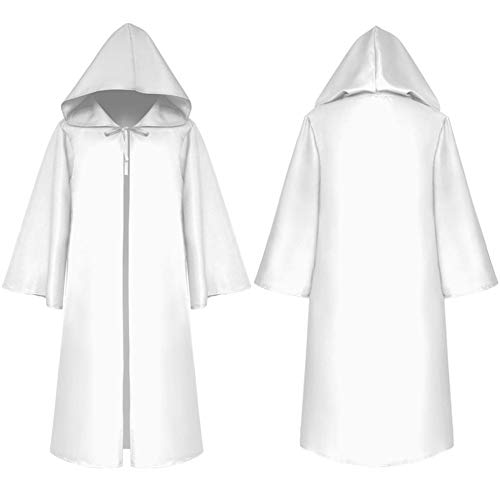 Dasior Unisex Hooded Cloak Robe Halloween Cosplay Knight Fancy Cape Party Costumes Child M White