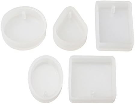 Hugesavings 5 Packs Silicone Resin Mould Pendant Jewellery Molds Jewelry Casting Molds with Hanging Hole for DIY Jewelry Craft Making
