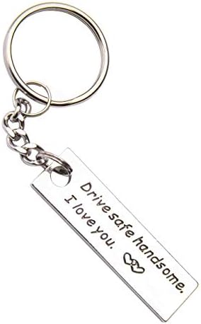 Liangery Drive Safe Handsome Keychain Gift Key Chain Ring for Men, Engrave Keyring for Boyfriend Husband Dad in Silver