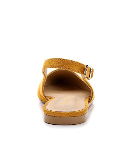 ComeShun Womens Sexy Pointed Closed Toe Comfortable Yellow Slingback Suede Pumps Size 9 - Thumbnail 5
