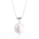 925 Sterling Silver Natural Baroque Freshwater Cultured Pearl Single Pearl Necklace Pendant with Red Cubic Zirconia Trendy Jewelry for Girls Women