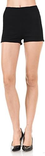 CLINAMEN CLOTHING WOMEN HIGH WAISTED STRETCH SHORT FOLDED HEM WITH BACK ZIPPERED (Small, Black)