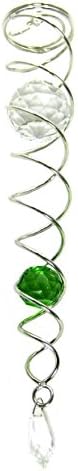 Crystal Twister Gazing Ball Spiral Tail Cyclone Illusion Wind Spinner Stabilizing Accessory (14" Inch, Silver Wire Green Orb)