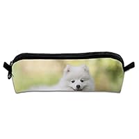 FJSLIE Cute Samoyed Oxford Storage Bags Portable Student Pencil Calico Office Stationery Bag Zipper Wallets Makeup Multi-Function Bag