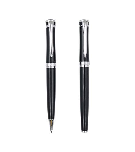 Jofelo Luxury Metal Pen Set Black Silver | Smooth & Elegant Executive Ballpoint Rollerball Writing Pens & Refills | Signature Weight & Balance | Best Fancy Gift for Professional Writers, Men Women