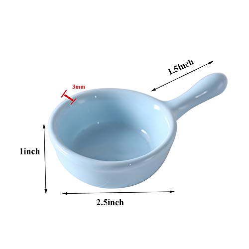 MonLiya 6 Pcs Ceramic Sauce Dishes Colorful Mini Bowl Set Ketchup Side Dish Tableware Condiment Relish Plate Seasoning Soy Sauce Dishes Stackable Ramekins with Grip Handle Dessert Bowls Set