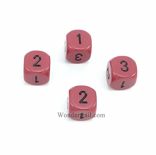 WCXXQ0314E4 Red Opaque Dice with Black Numbers D3 (D6 1-3 Twice) 16mm (5/8in) Pack of 4 Dice Chessex