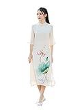 National Cotton Print Skirt Long Improved Qipao Dress Daily Cheongsam