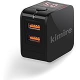 Wall Charger Kimire Digital Travel Charger 2.4A Dual USB Port Fast Quick Charge Power Adapter with LED Display,IC Smart Explosion Protection and Foldable Plug,for iPhone,Power Bank and More (Black)
