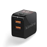 Wall Charger Kimire Digital Travel Charger 2.4A Dual USB Port Charge Power Adapter with LED Display,IC Smart Explosion Protection and Foldable Plug,for iPhone,Android,Power Bank and More (Black)