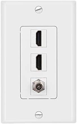 IMONTA 1-Gang 3 Port Wall Plate, 2 HDMI HDTV + Coaxial Cable TV F Type Keystone Face Plate White