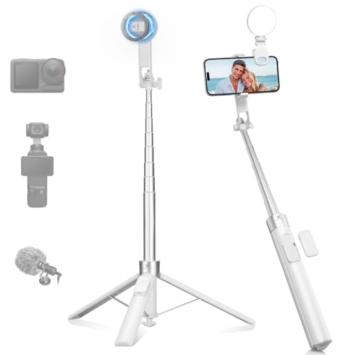 K&F CONCEPT 180cm Trípode para móvil, Palo Selfie magnético y con Pinza, luz Relleno y Mando a Distancia, Soporte automático Compatible con iPhone 17-12, Osmo Pocket 4/3 e Insta360 X5 Luna Ultra