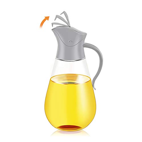 Oil Dispenser Bottle,Cooking Container Bottle 20.5 oz Glass Olive Oil Dispenser Non-Drip Kitchen Vinegar Barbecue Marinade Dispenser Bottle With Scale and Non-Slip Handle for Kitchen(Grey)