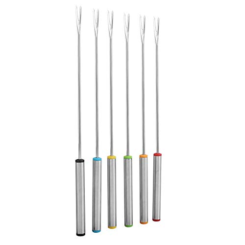 Nikou Fondue Forks - 6Pcs/Set Stainless Steel Fondue Forks with Heat Resistant Handle for Chocolate Cheese Dessert Fondue Pot Forks Kitchen Tool Tableware
