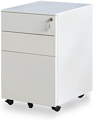 HUAHAI 3 Drawer Metal Mobile File Cabinet with Lock,Side Open,Movable Hanging Rail,Fully Assembled Except Casters (White)
