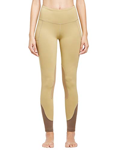 FitsT4 Women's Riding Tights Knee Patch Pull On Horse Riding Equestrian Schooling Tights Khaki M