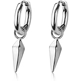 20GA 316L Stainless Steel Faceted Cone Spike Dangling Huggie Hoop Earrings, Sold as a Pair