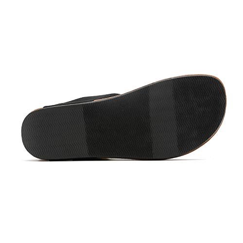 Women's T-Strap Thong Sandals Buckle Slip On Flip-Flops Beach Casual Platform Footbed Slippers (11, Black)
