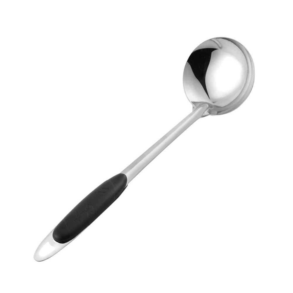 PRETYZOOM Hangable Black Soup Spoon 10.24 Inch Long Handle Thicken Ladle for Hot Pot Serving Home Kitchen Restaurant