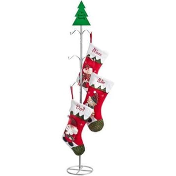Personalized Metal Stocking Stand Customized Holder Hanger Floor Stand Holds 6 Stockings Tree Has Family Name Holiday Christmas Mantel