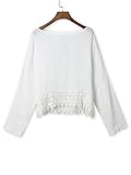 Persun Women White Lace Hem Long Sleeve Plain Blouse