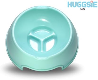 Huggsie Pets Shallow Dog Cat Pet Bowl Great for Puppies Short Nose Picky Eaters Easy Feeder Portable (Blue)