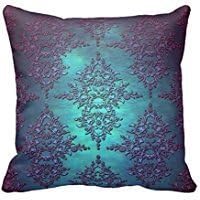 ArtoutletMF 6310 Fancy Teal to Purple Damask Cotton Linen Square Decorative Throw Pillow Case Cushion Cover 18 X 18