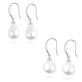 Miraculous Garden Womens 2 Pairs Silver Plated Shell Pearl Drop Earrings Dangle Earrings Sets Hook Style