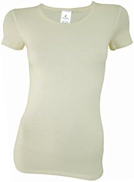 Utenos Merino Wool Ultra Soft Woman Short Sleeve Float Crewe Base Layer Shirt Made in Europe Union (Natural (Ivory), S)