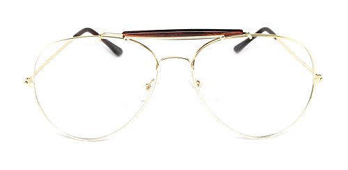 WebDeals - Clear Lens Aviator Eyeglasses Classic Retro Metal Frame... (Gold Frame, Brown Top Bar)