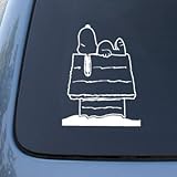 SNOOPY ON HOUSE - Charlie Brown - Vinyl Car Decal Sticker #1826 | Vinyl Color: White