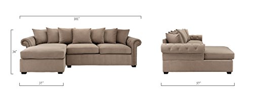 Modern Large Tufted Velvet Sectional Sofa, Scroll Arm L-Shape Couch (Brown)