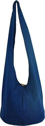 Navy Little Plain Thai Asian Hippie Boho Hand Made Cotton Fabric Woven Lanna Sling Shoulder Tote Cross Body Bag From Chiang Mai Thailand