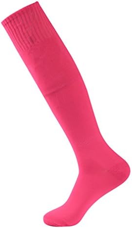 Long Tube Socks Women, Feelingway Solid Bright Color Over Knee High Socks for Casual Dress Soccer Football Sports 1 Pair Rose Red