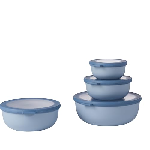 Mepal - Cirqula Round Multi Bowl Set of 4 - Storage Jars with Lid - Suitable as Storage Box, Refrigerator, Freezer & Microwave Tableware - 350, 750, 1250, & 2250 ml - Nordic Blue