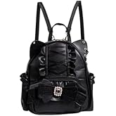 KeAiDMon Kawaii cat ear backpack Lolita butterfly bag Y2K Japanese ins style drawstring backpack (Black)