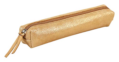 Clairefontaine 410023C Schlampermäppchen aus Leder Celeste Slim, 4 x 2,5 x 19,5cm, 1 Stück, Disco Gold
