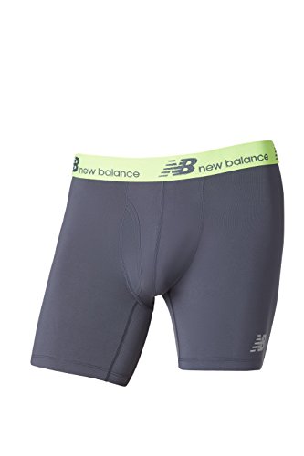 New Balance Men's NB Dry Fresh Boxer Briefs, Thunder Grey/Toxic Green, Medium