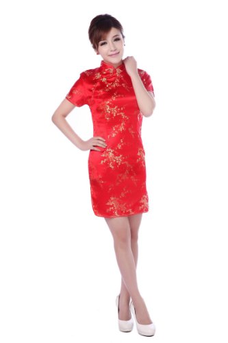 JTC Women Cheongsam Short Sleeve Chinese Dress Slim Wedding Prop Outfit