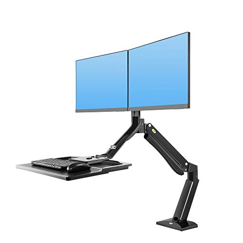 NB North Bayou Sit Stand Desk Converter Monitor Desk Mount Height Adjustable Standing Desk Workstation for 22''-27'' Monitor (Two Screens) Computer Monitor Arm with Keyboard Tray ï¼ˆBlack
