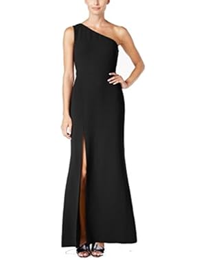 Calvin Klein Womens One-Shoulder Side-Slit Gown Black 10